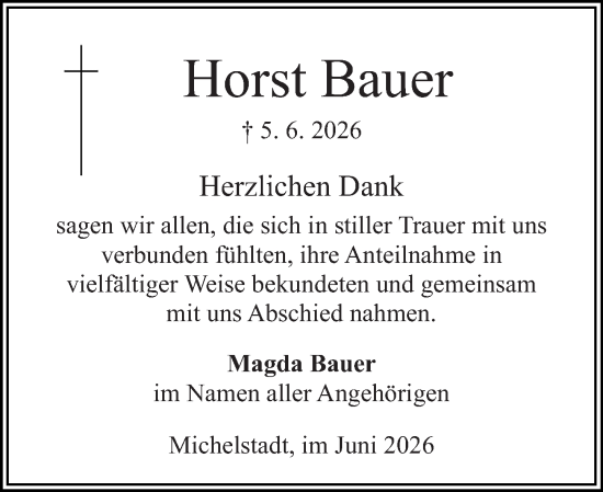 Traueranzeige von Horst Bauer von Odenwälder Echo