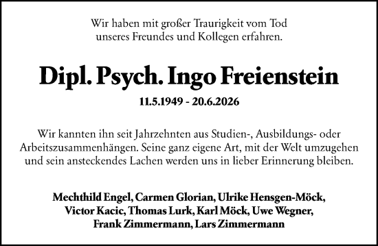 Traueranzeige von Ingo Freienstein von Odenwälder Echo