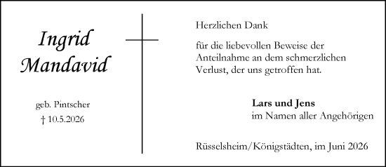 Traueranzeige von Ingrid Mandavid von Rüsselsheimer Echo
