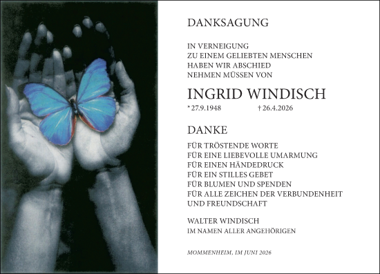 Traueranzeige von Ingrid Windisch von Allgemeine Zeitung Mainz