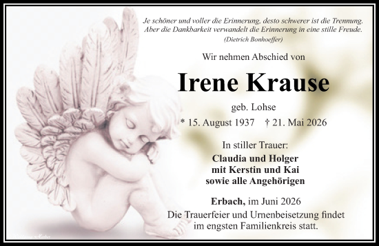 Traueranzeige von Irene Krause von Camberger Anzeiger