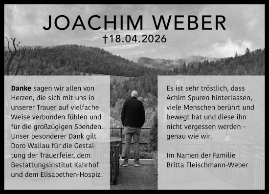 Traueranzeige von Joachim Weber von Darmstädter Echo