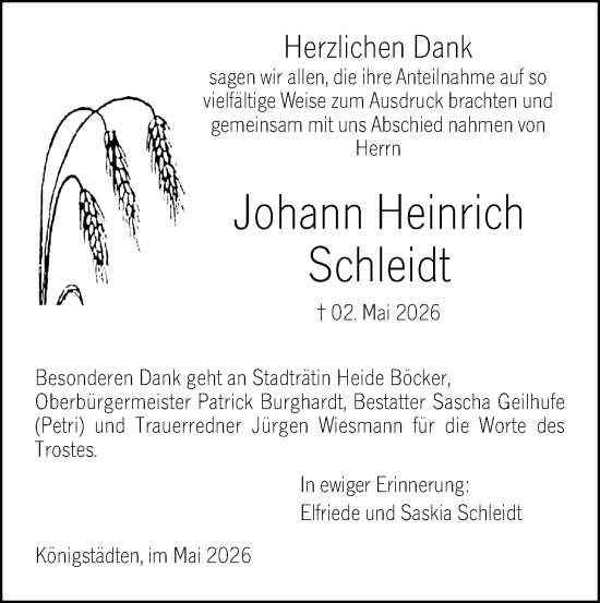 Traueranzeige von Johann Heinrich Schleidt von Rüsselsheimer Echo