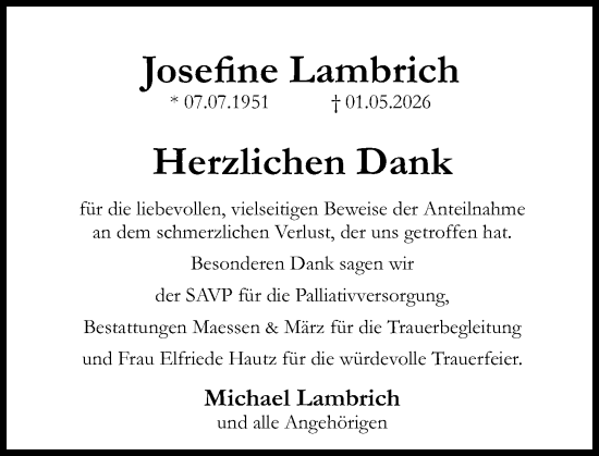 Traueranzeige von Josefine Lambrich von Binger-/Ingelheimer Wochenblatt