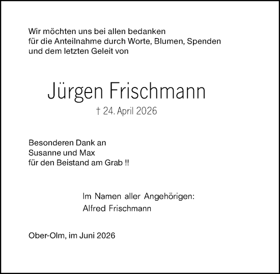 Traueranzeige von Jürgen Frischmann von Wiesbadener Kurier