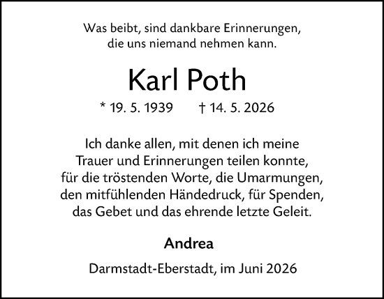 Traueranzeige von Karl Poth von Darmstädter Echo