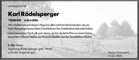 Traueranzeige von Karl Rödelsperger von Odenwälder Echo