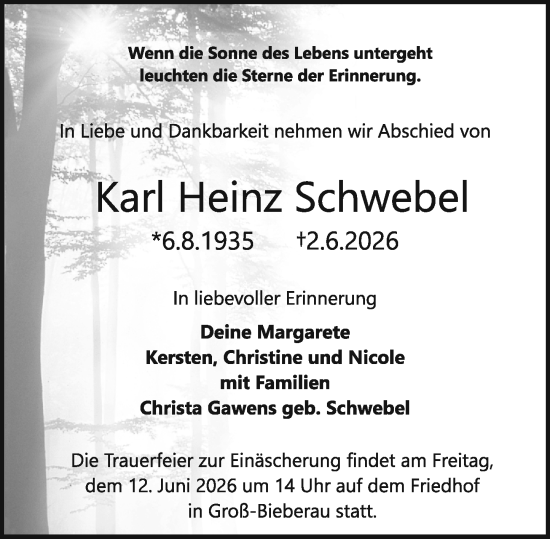Traueranzeige von Karl Heinz Schwebel von Darmstädter Echo