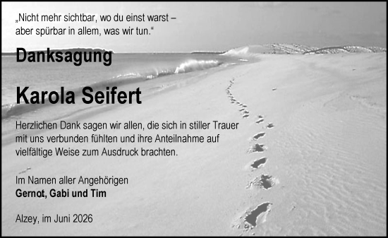 Traueranzeige von Karola Seifert von Allgemeine Zeitung Alzey