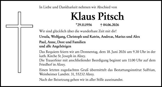 Traueranzeige von Klaus Pitsch von Allgemeine Zeitung Alzey
