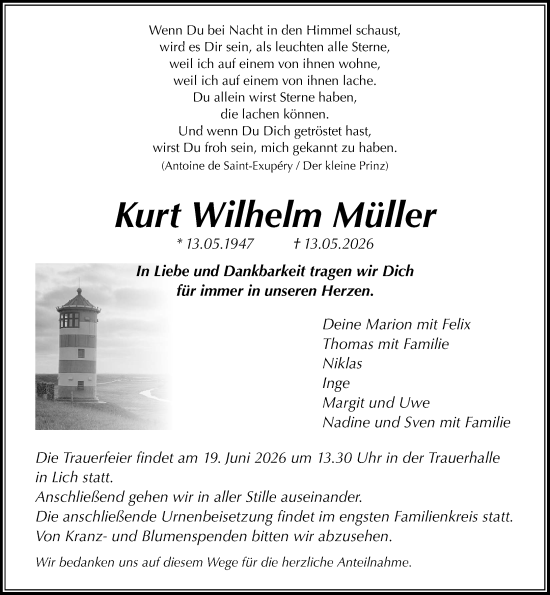 Traueranzeige von Kurt Wilhelm Müller von Wetzlarer Neue Zeitung