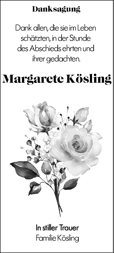 Traueranzeige von Margarete Kösling von Hinterländer Anzeiger