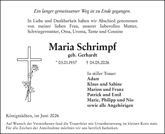 Traueranzeige von Maria Schrimpf von Rüsselsheimer Echo