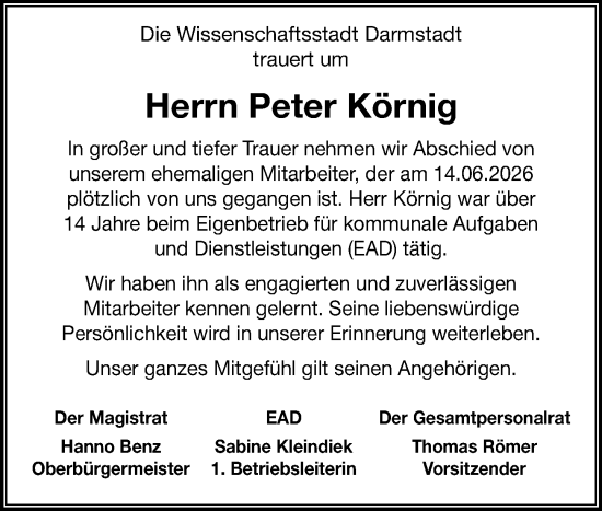 Traueranzeige von Peter Körnig von Darmstädter Echo