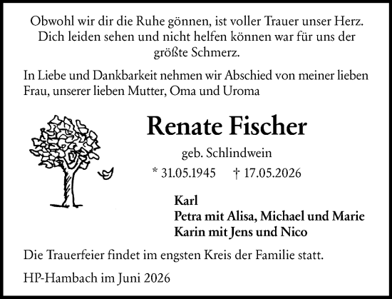Traueranzeige von Renate Fischer von Starkenburger Echo