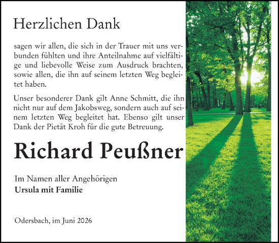 Traueranzeige von Richard Peußner von Weilburger Tageblatt