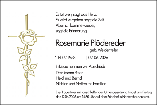 Traueranzeige von Rosemarie Plödereder von Nassauische Neue Presse