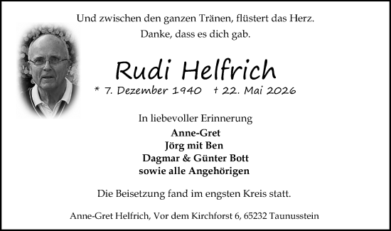 Traueranzeige von Rudi Helfrich von Idsteiner Land/Untertaunus
