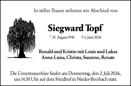Traueranzeige von Siegward Topf von Darmstädter Echo