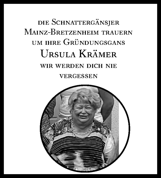 Traueranzeige von Ursula Krämer von Allgemeine Zeitung Mainz