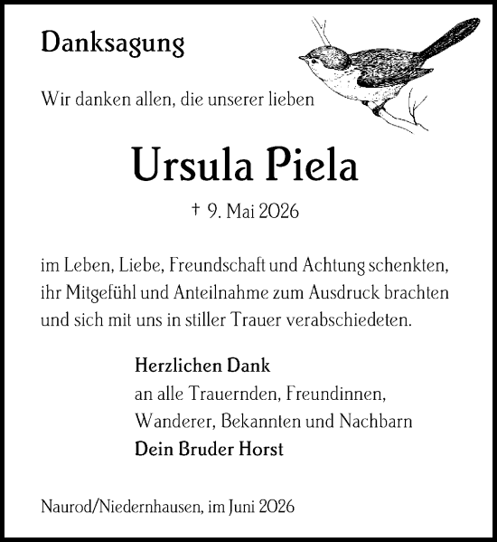 Traueranzeige von Ursula Piela von Wiesbadener Kurier