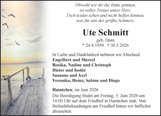 Traueranzeige von Ute Schmitt von Camberger Anzeiger
