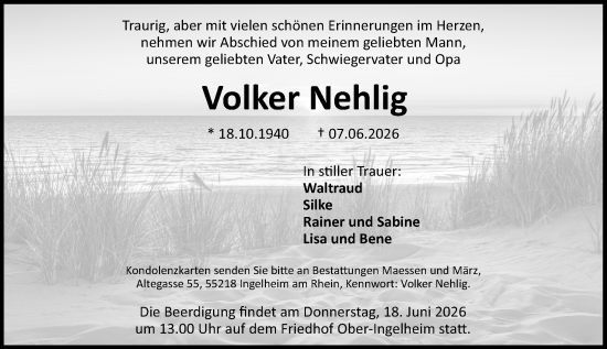 Traueranzeige von Volker Nehlig von Allgemeine Zeitung Rheinhessen-Nahe