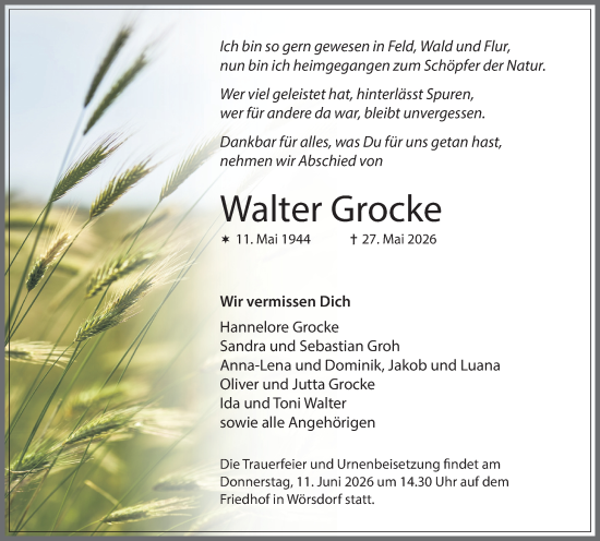 Traueranzeige von Walter Grocke von Idsteiner Land/Untertaunus
