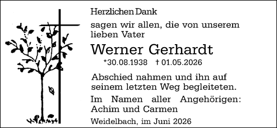 Traueranzeige von Werner Gerhardt von Dill Block