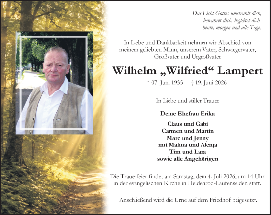 Traueranzeige von Wilhelm Lampert von Idsteiner Land/Untertaunus