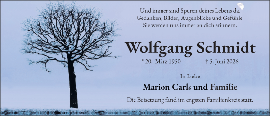 Traueranzeige von Wolfgang Schmidt von Wiesbadener Kurier
