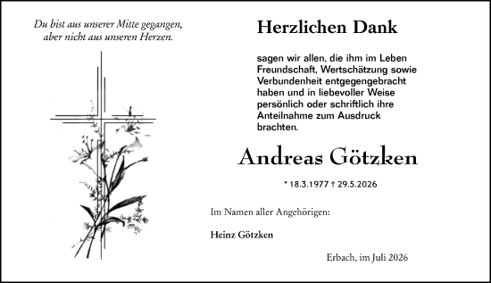 Traueranzeige von Andreas Götzken von Camberger Anzeiger
