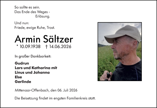 Traueranzeige von Armin Sältzer von Dill Block