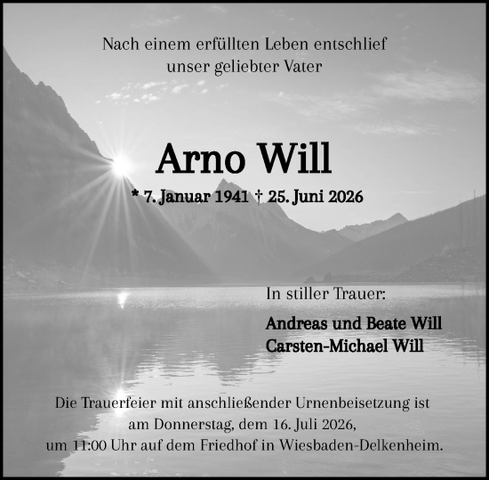 Traueranzeige von Arno Will von Wiesbadener Kurier