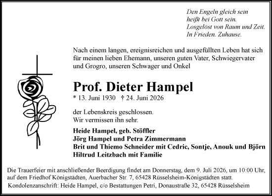 Traueranzeige von Dieter Hampel von Rüsselsheimer Echo