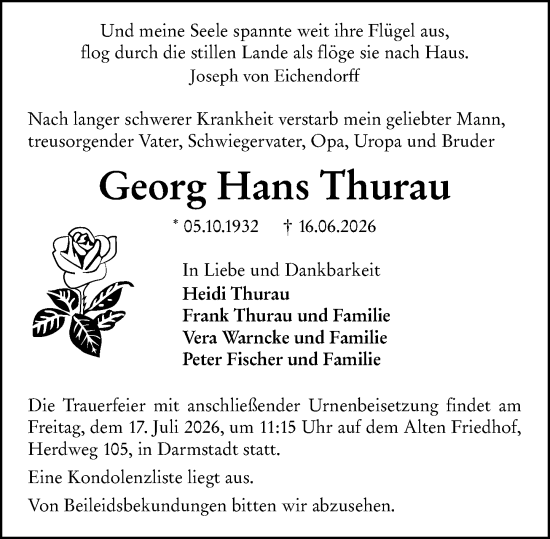 Traueranzeige von Georg Hans Thurau von Darmstädter Echo