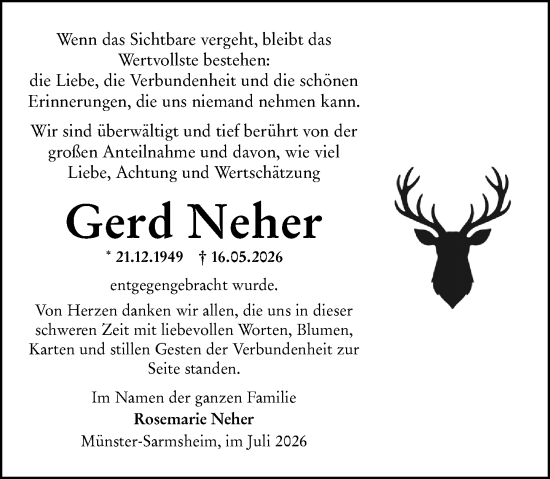 Traueranzeige von Gerd Neher von Allgemeine Zeitung Rheinhessen-Nahe