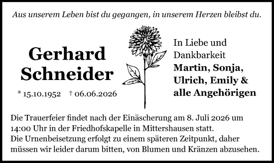 Traueranzeige von Gerhard Schneider von Starkenburger Echo
