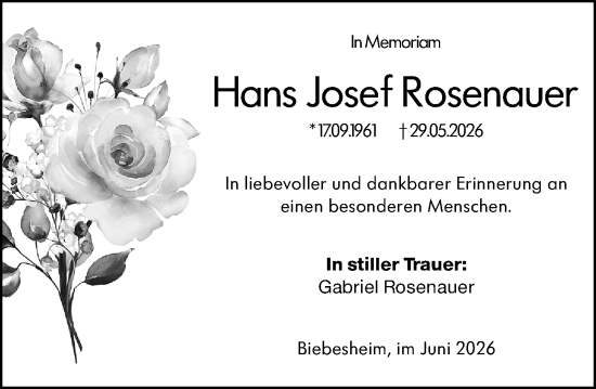 Traueranzeige von Hans Josef Rosenauer von Groß-Gerauer Echo