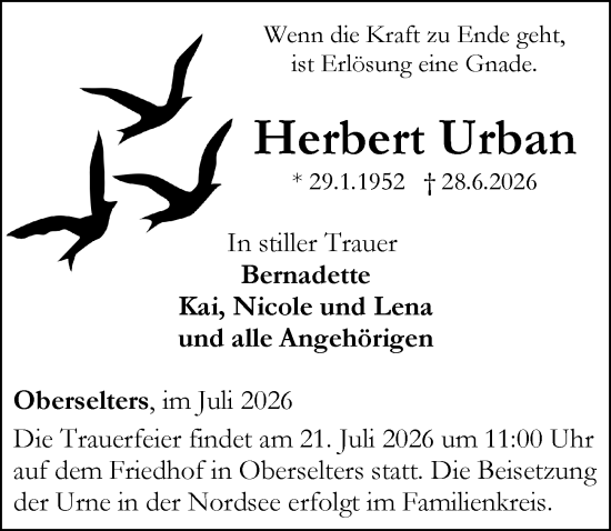 Traueranzeige von Herbert Urban von Camberger Anzeiger