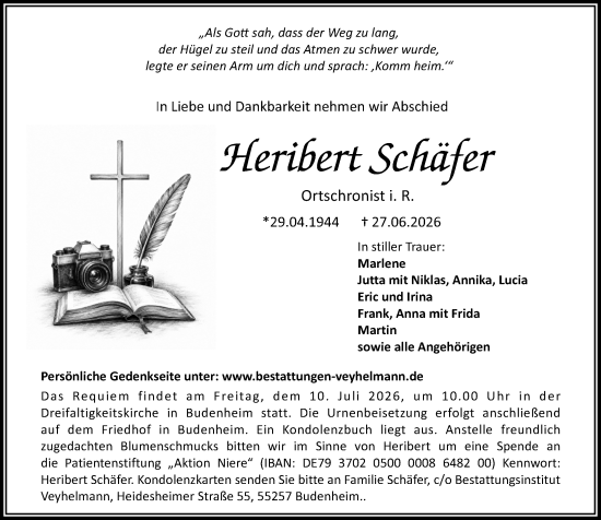 Traueranzeige von Heribert Schäfer von Allgemeine Zeitung Mainz