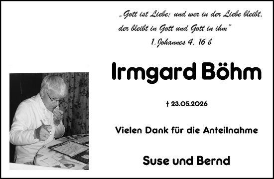 Traueranzeige von Irmgard Böhm von Dill Block