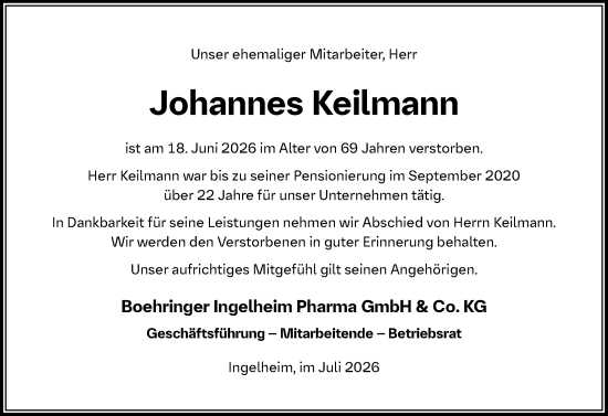 Traueranzeige von Johannes Keilmann von Allgemeine Zeitung Rheinhessen-Nahe
