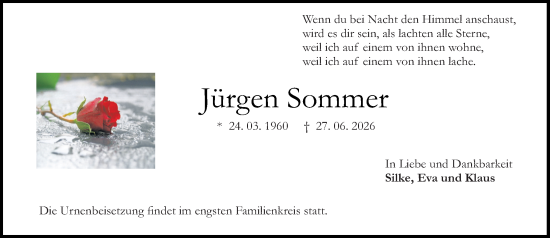 Traueranzeige von Jürgen Sommer von Darmstädter Echo