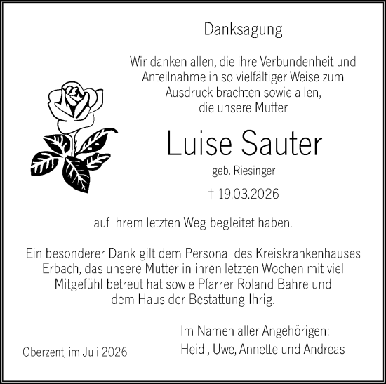 Traueranzeige von Luise Sauter von Odenwälder Echo