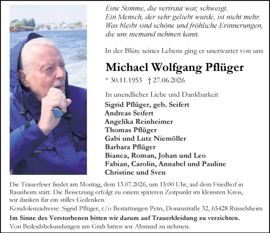 Traueranzeige von Michael Wolfgang Pflüger von Rüsselsheimer Echo