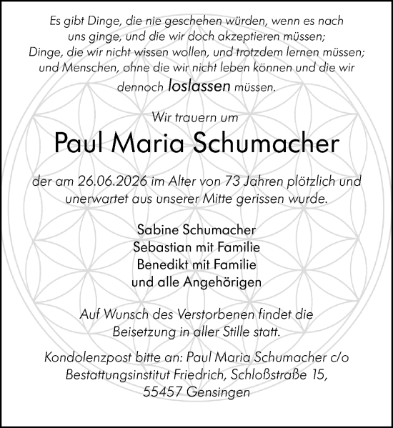 Traueranzeige von Paul Maria Schumacher von Allgemeine Zeitung Rheinhessen-Nahe