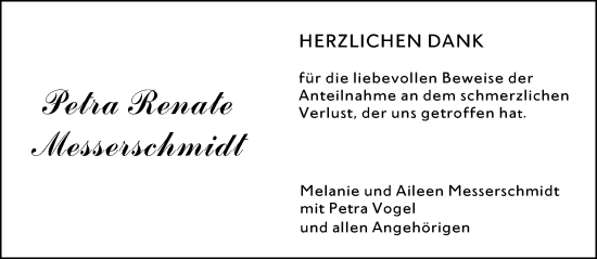 Traueranzeige von Petra Renate Messerschmidt von Wetzlarer Neue Zeitung