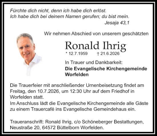 Traueranzeige von Ronald Ihrig von Groß-Gerauer Echo