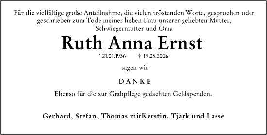 Traueranzeige von Ruth Anna Ernst von Wiesbadener Kurier